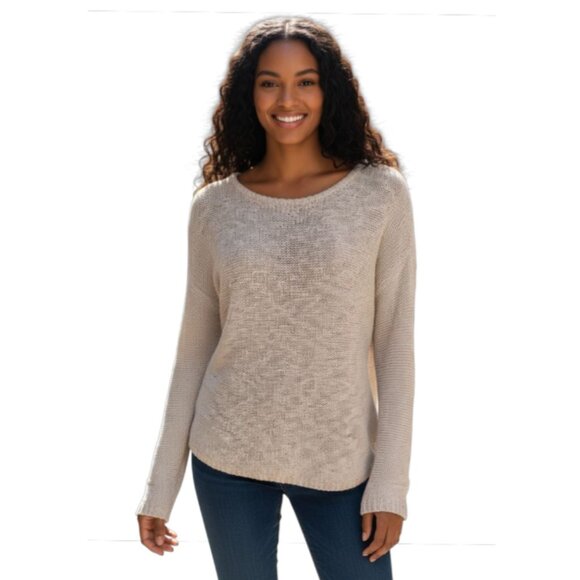 Brandy Melville 100% Cotton Knit Sweater Beige Long Sleeve Pullover Size M - Picture 1 of 8